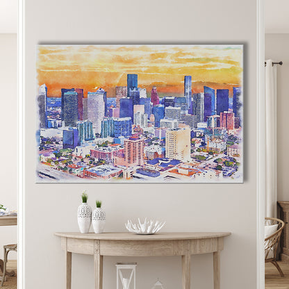 Houston Watercolor Painting Canvas, Houston Texas, Sport Art, Gifts for him, Canvas Print Wall Art