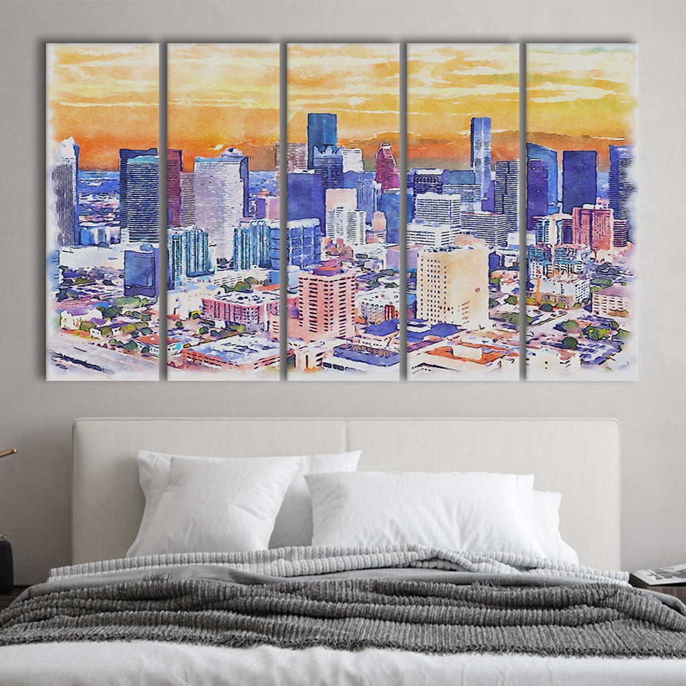 Houston Watercolor Painting Canvas, Houston Texas, Sport Art, Extra Large Canvas Print Wall Art