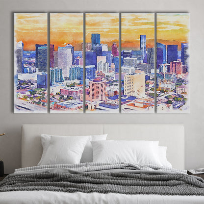 Houston Watercolor Painting Canvas, Houston Texas, Sport Art, Extra Large Canvas Print Wall Art