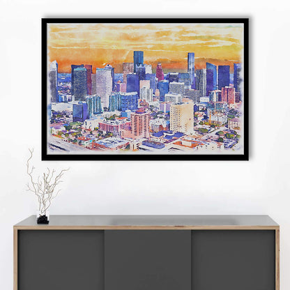 Houston Watercolor Painting Canvas, Houston Texas, Sport Gift Art, Framed Art Print Wall Decor