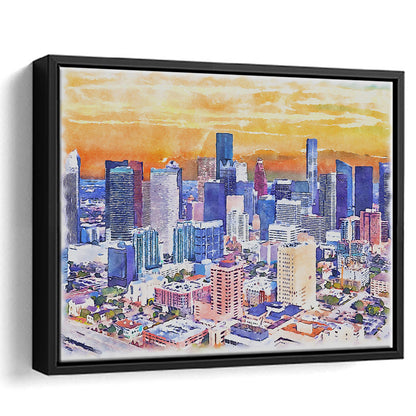 Houston Watercolor Painting Canvas, Houston Texas, Sport Gift Art, Framed Canvas Print Wall Art