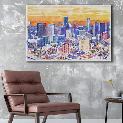 Houston Watercolor Painting Canvas, Houston Texas, Sport Art, Gifts for him, Canvas Print Wall Art