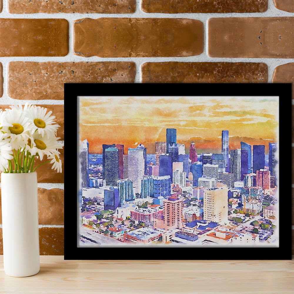 Houston Watercolor Painting Canvas, Houston Texas, Sport Gift Art, Framed Art Print Wall Decor