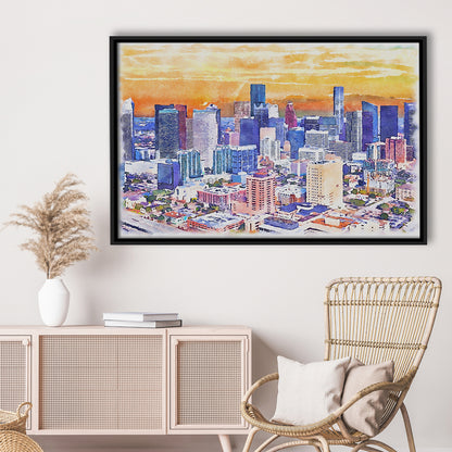 Houston Watercolor Painting Canvas, Houston Texas, Sport Gift Art, Framed Canvas Print Wall Art