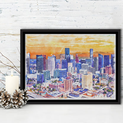 Houston Watercolor Painting Canvas, Houston Texas, Sport Gift Art, Framed Canvas Print Wall Art
