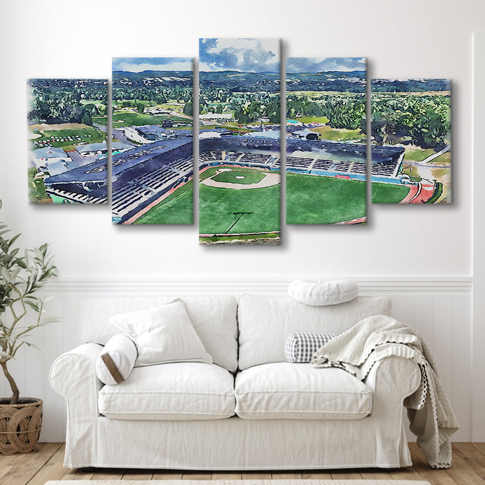 Howard J Lamade Painting Stadium Watercolor, Pennsylvania Baseball, Sport Art, Mixed 5 Panel, Canvas Print Wall Art
