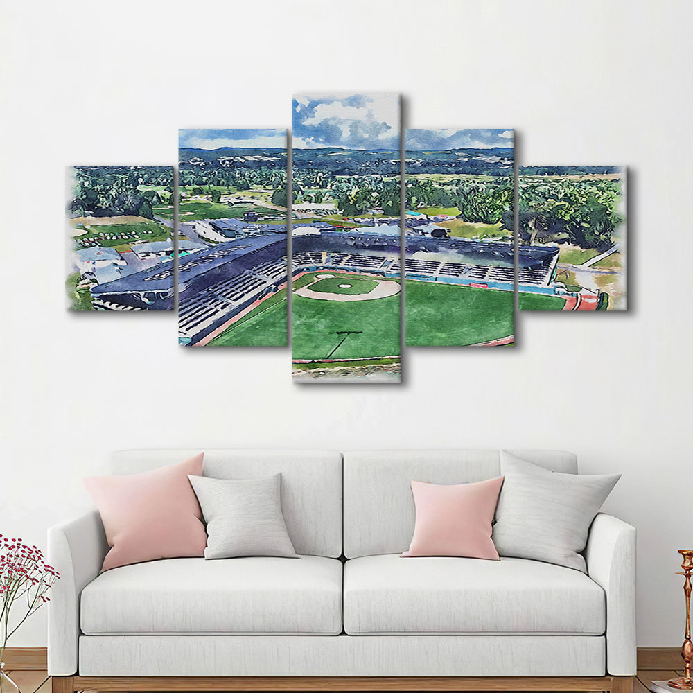 Howard J Lamade Painting Stadium Watercolor, Pennsylvania Baseball, Sport Art, Mixed 5 Panel, Canvas Print Wall Art