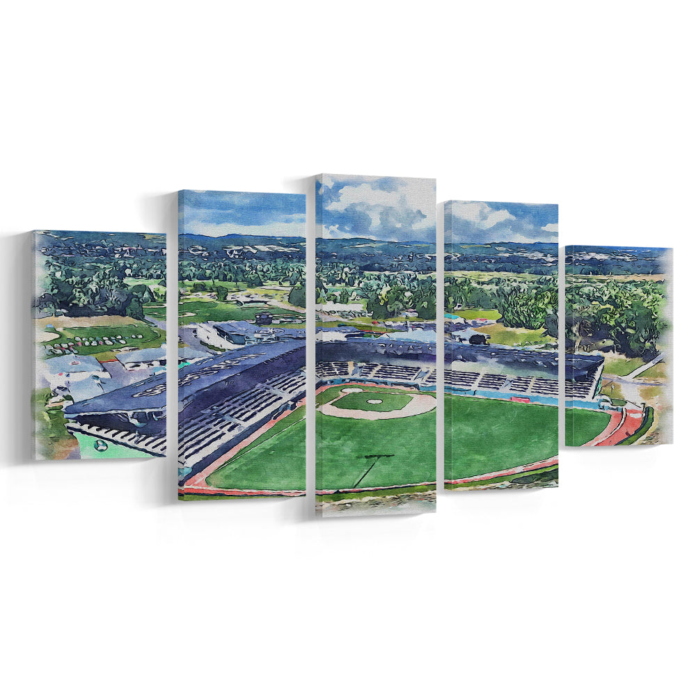 Howard J Lamade Painting Stadium Watercolor, Pennsylvania Baseball, Sport Art, Mixed 5 Panel, Canvas Print Wall Art