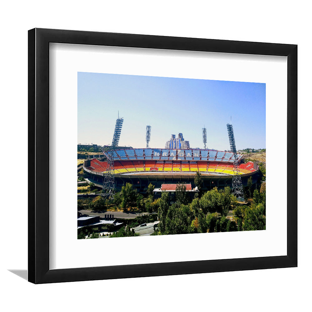 Hrazdan Stadium, Stadium Canvas, Sport Art, Gift for him, White Border Framed Art Print Wall Decor