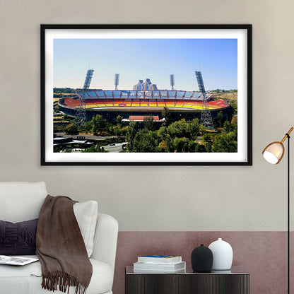 Hrazdan Stadium, Stadium Canvas, Sport Art, Gift for him, White Border Framed Art Print Wall Decor