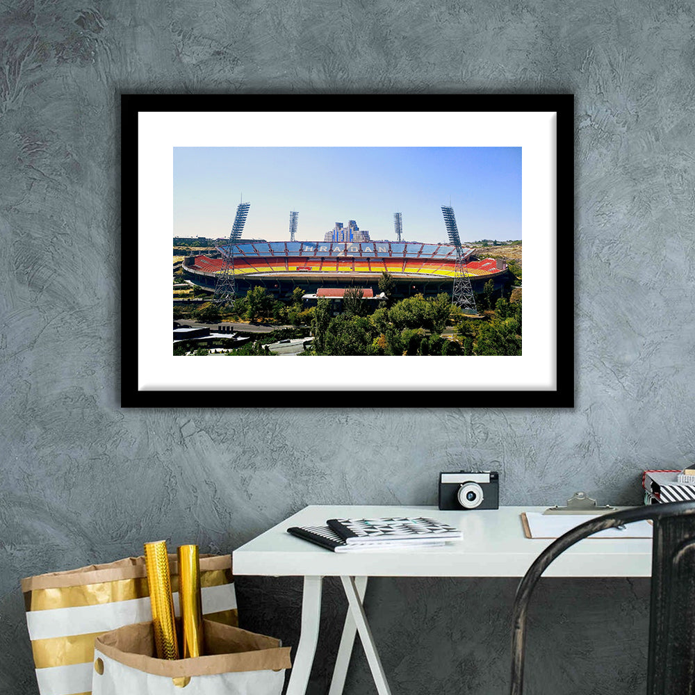 Hrazdan Stadium, Stadium Canvas, Sport Art, Gift for him, White Border Framed Art Print Wall Decor