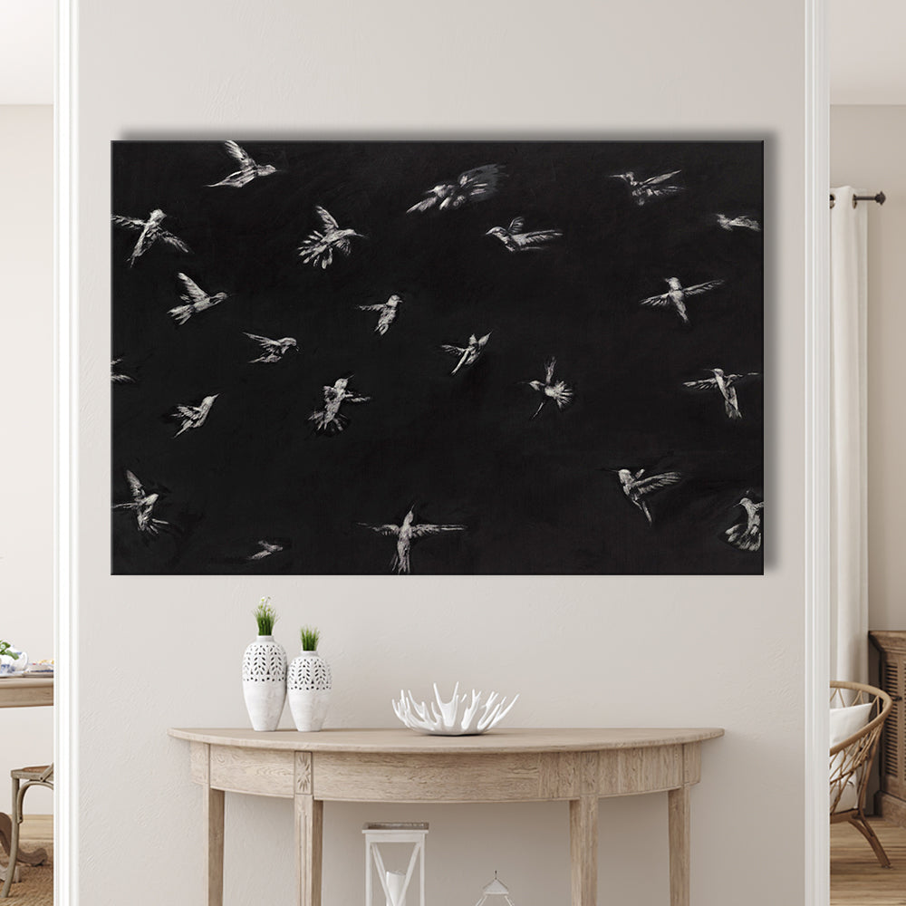 Hummingbird Oil Painting Minimalist Canvas Print Wall Art, Bird Lover Gift Modern Farmhouse Decor Nursery Decor