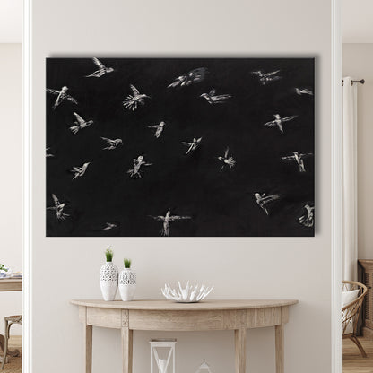 Hummingbird Oil Painting Minimalist Canvas Print Wall Art, Bird Lover Gift Modern Farmhouse Decor Nursery Decor