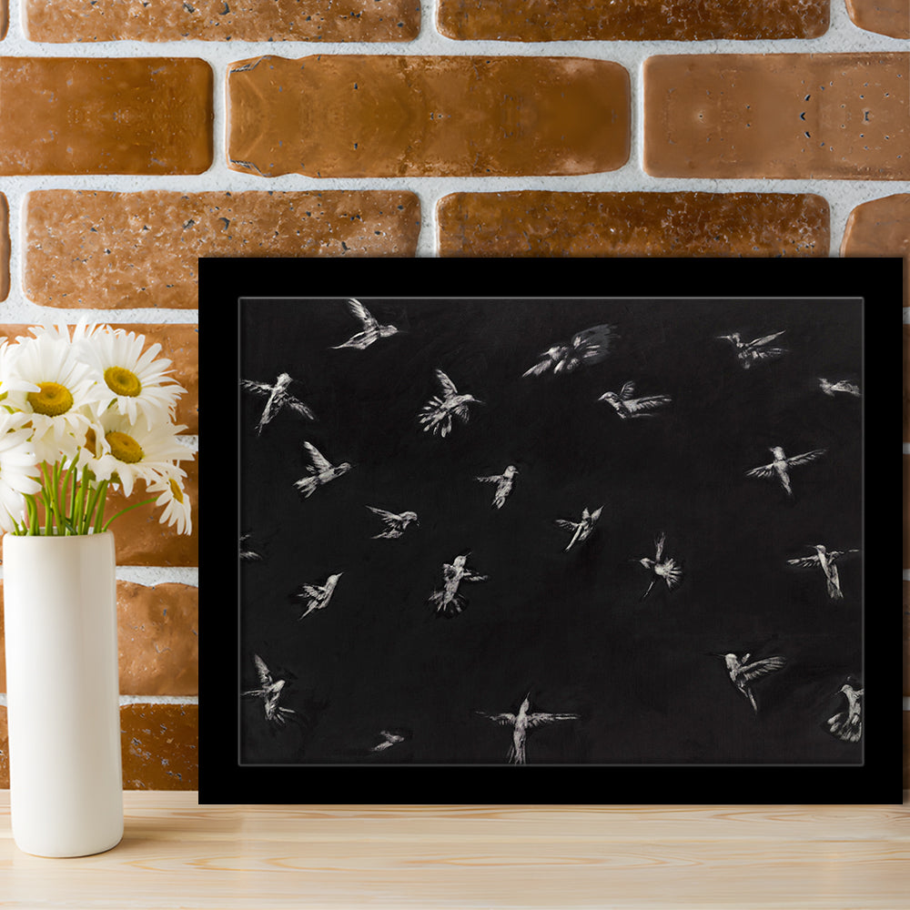 Hummingbird Oil Painting Minimalist Framed Art Print Wall Decor, Bird Lover Gift Modern Farmhouse Decor Nursery Decor