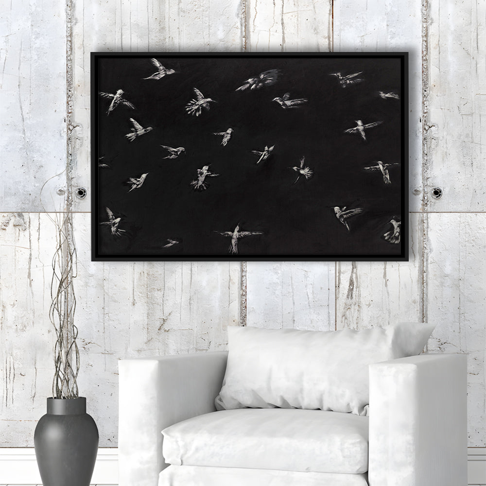 Hummingbird Oil Painting Minimalist Framed Canvas Print Wall Art, Bird Lover Gift Modern Farmhouse Decor Nursery Decor