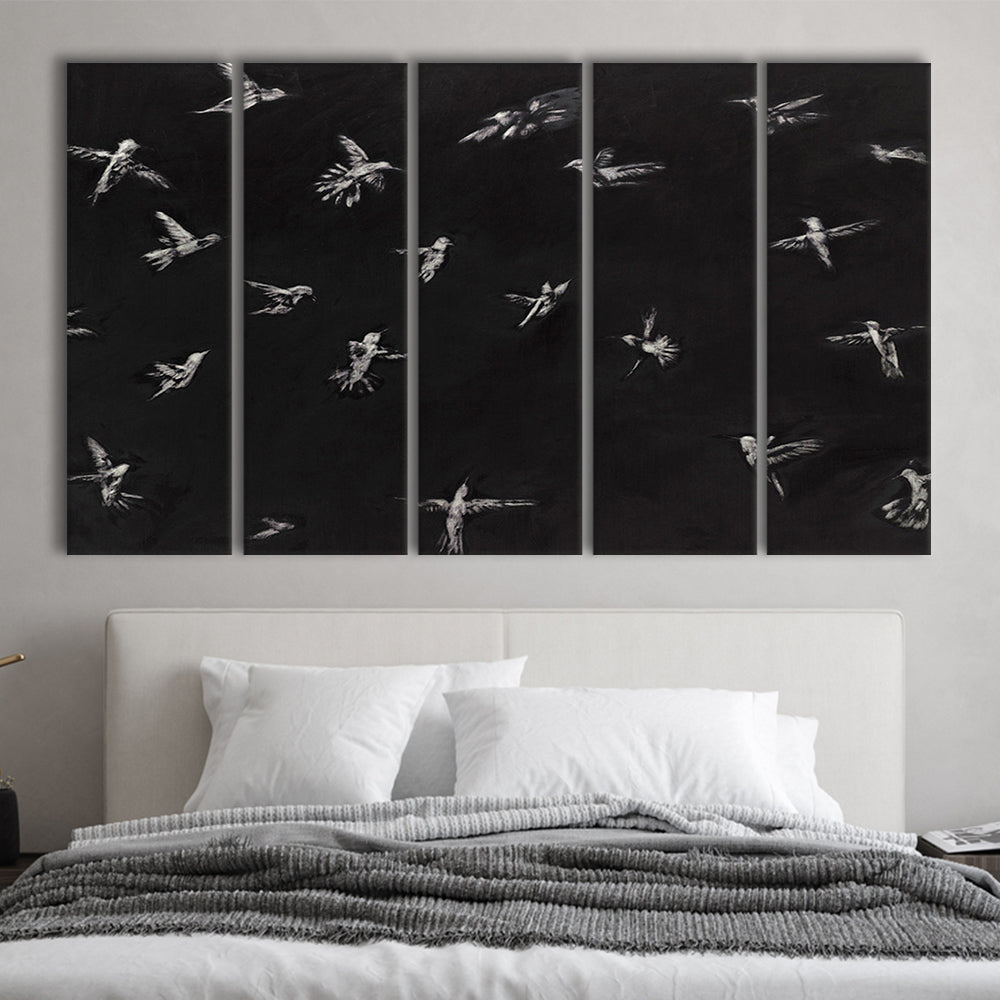 Hummingbird Oil Painting Minimalist 5 Panels Canvas Print Wall Art, Bird Lover Gift Modern Farmhouse Decor Nursery Decor