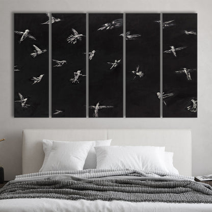 Hummingbird Oil Painting Minimalist 5 Panels Canvas Print Wall Art, Bird Lover Gift Modern Farmhouse Decor Nursery Decor