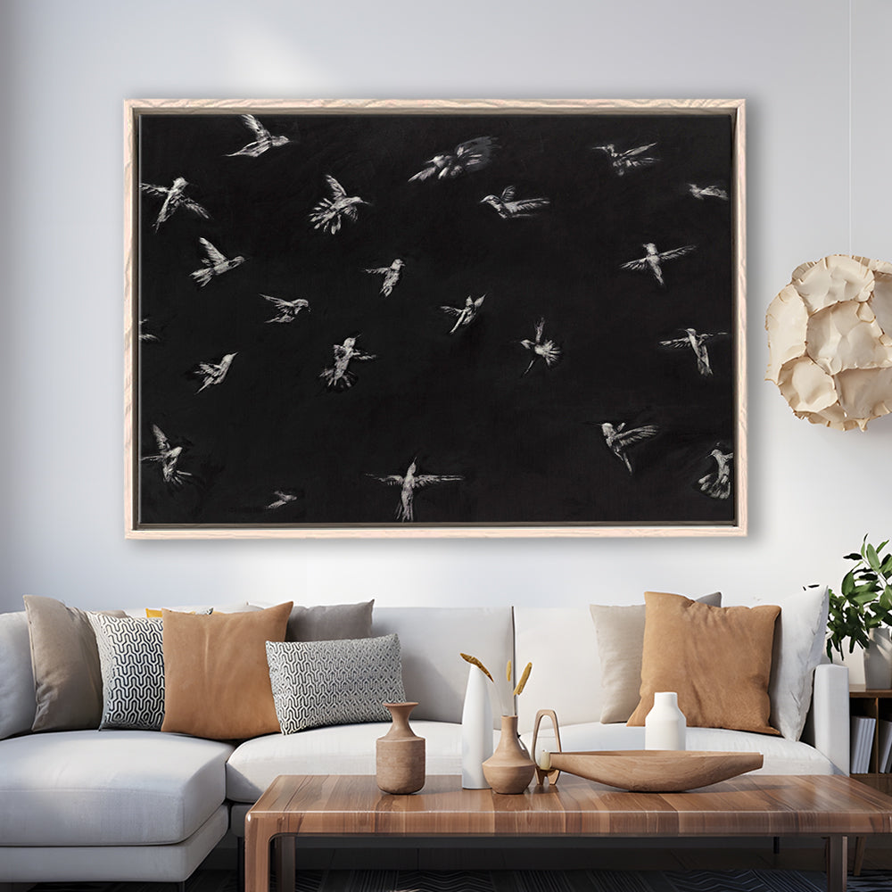 Hummingbird Oil Painting Minimalist Framed Canvas Print Wall Art, Bird Lover Gift Modern Farmhouse Decor Nursery Decor