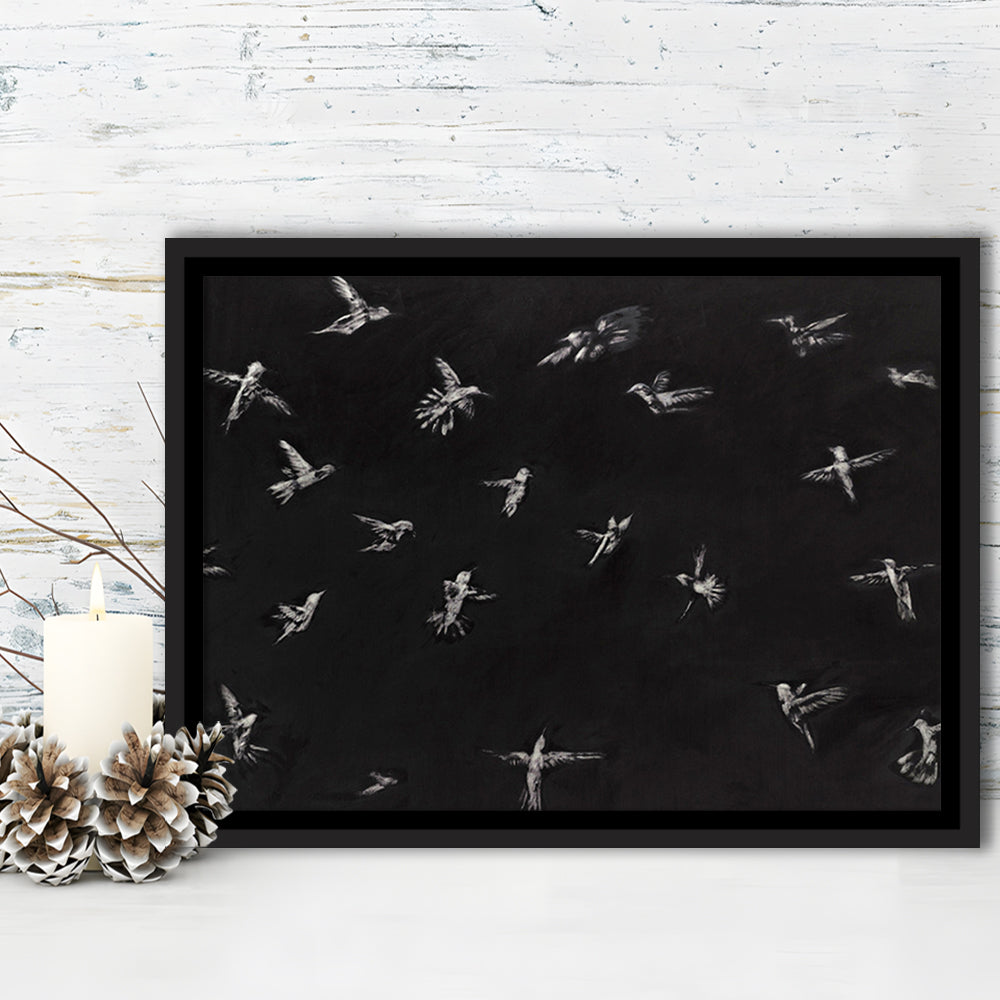 Hummingbird Oil Painting Minimalist Framed Canvas Print Wall Art, Bird Lover Gift Modern Farmhouse Decor Nursery Decor