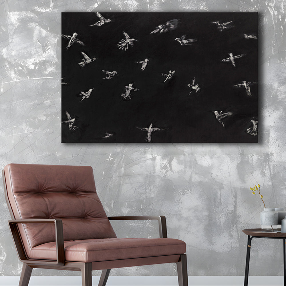 Hummingbird Oil Painting Minimalist Canvas Print Wall Art, Bird Lover Gift Modern Farmhouse Decor Nursery Decor