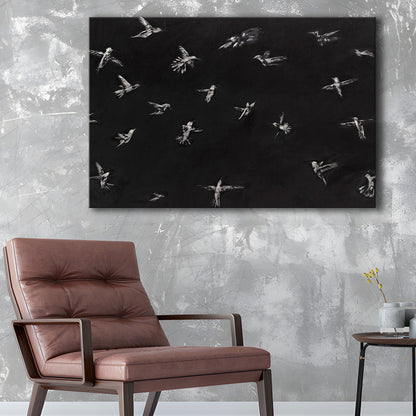 Hummingbird Oil Painting Minimalist Canvas Print Wall Art, Bird Lover Gift Modern Farmhouse Decor Nursery Decor