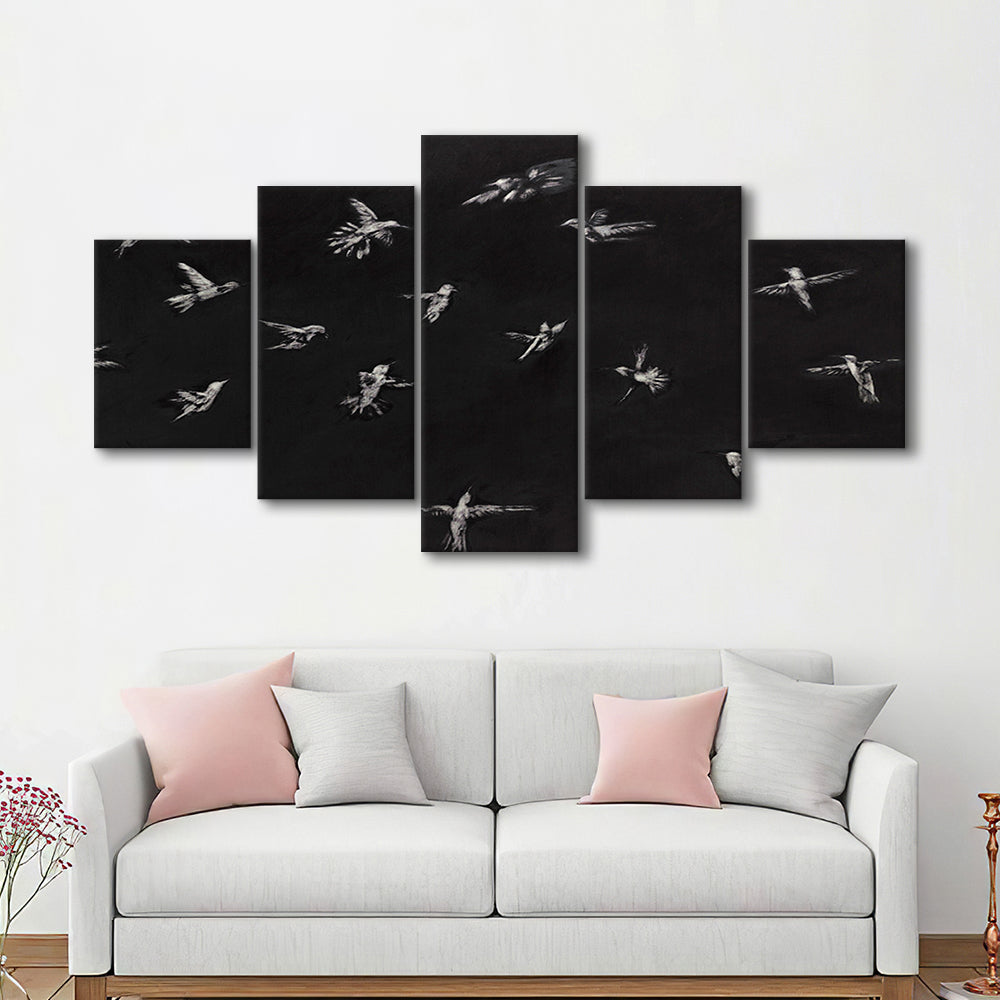 Hummingbird Oil Painting Minimalist Mixed Canvas Print Wall Art, Bird Lover Gift Modern Farmhouse Decor Nursery Decor
