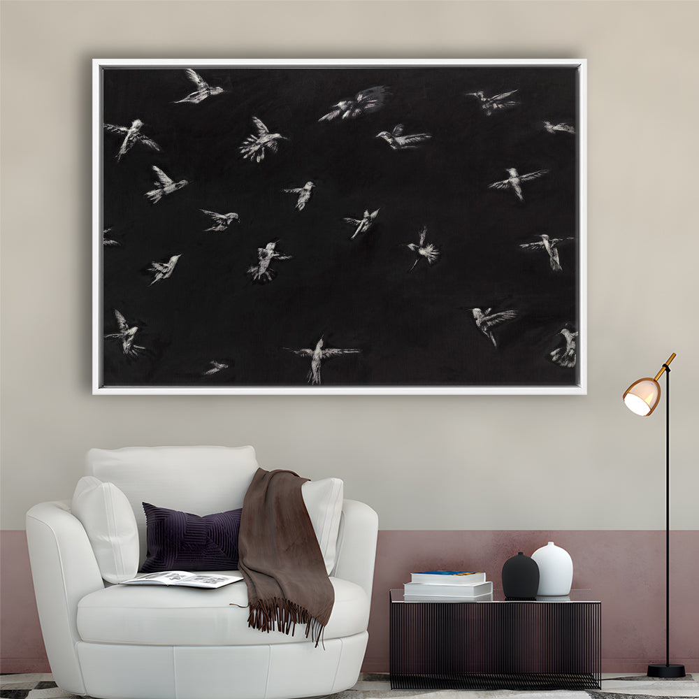 Hummingbird Oil Painting Minimalist Framed Canvas Print Wall Art, Bird Lover Gift Modern Farmhouse Decor Nursery Decor