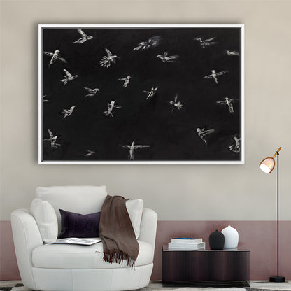 Hummingbird Oil Painting Minimalist Framed Canvas Print Wall Art, Bird Lover Gift Modern Farmhouse Decor Nursery Decor