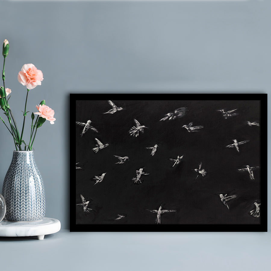 Hummingbird Oil Painting Minimalist Framed Art Print Wall Decor, Bird Lover Gift Modern Farmhouse Decor Nursery Decor