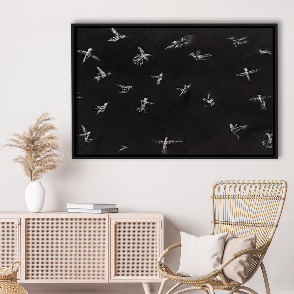 Hummingbird Oil Painting Minimalist Framed Canvas Print Wall Art, Bird Lover Gift Modern Farmhouse Decor Nursery Decor