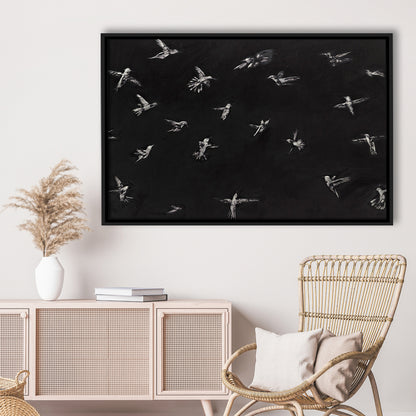 Hummingbird Oil Painting Minimalist Framed Canvas Print Wall Art, Bird Lover Gift Modern Farmhouse Decor Nursery Decor