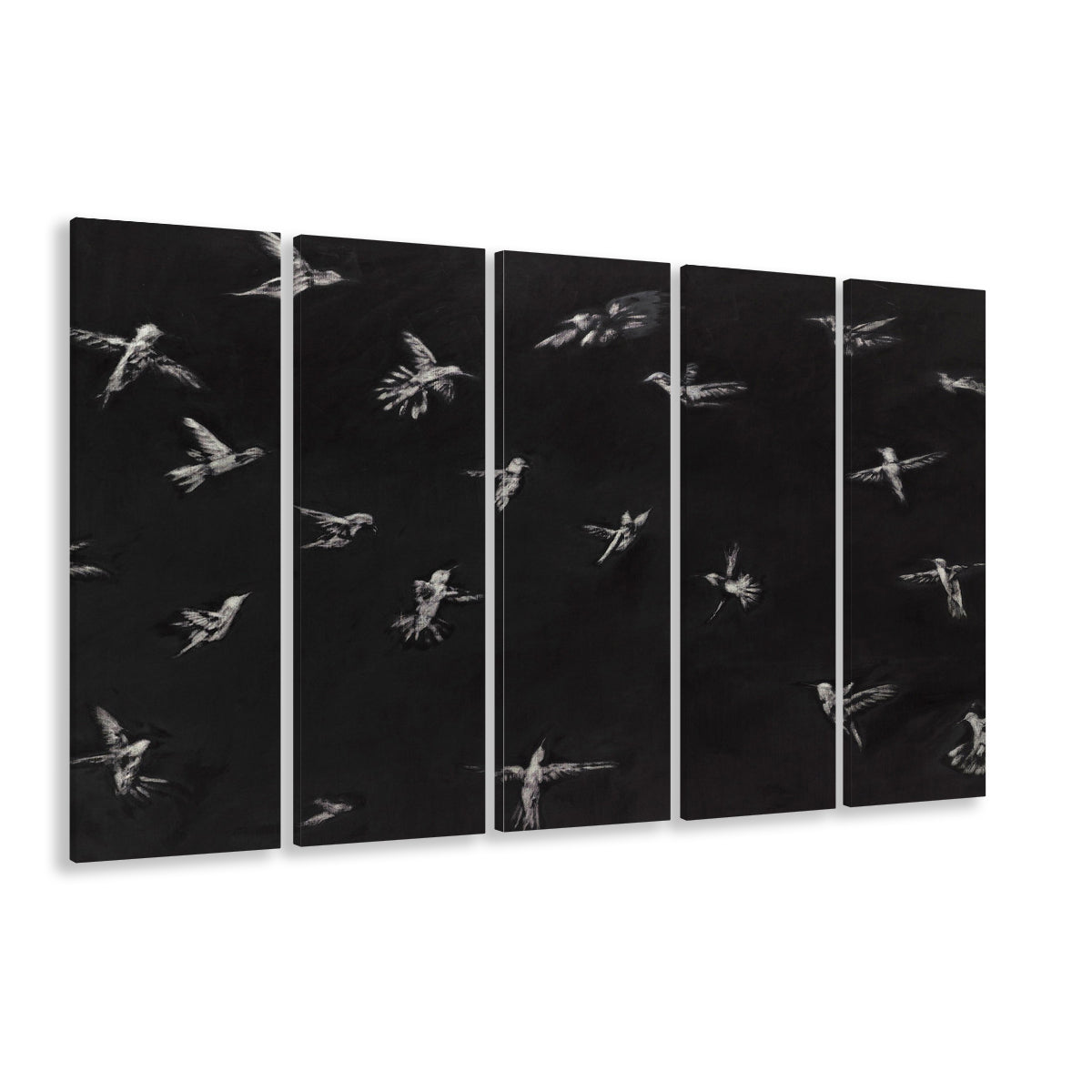 Hummingbird Oil Painting Minimalist 5 Panels Canvas Print Wall Art, Bird Lover Gift Modern Farmhouse Decor Nursery Decor