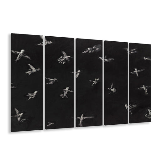 Hummingbird Oil Painting Minimalist 5 Panels Canvas Print Wall Art, Bird Lover Gift Modern Farmhouse Decor Nursery Decor