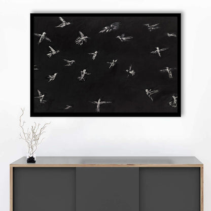 Hummingbird Oil Painting Minimalist Framed Art Print Wall Decor, Bird Lover Gift Modern Farmhouse Decor Nursery Decor