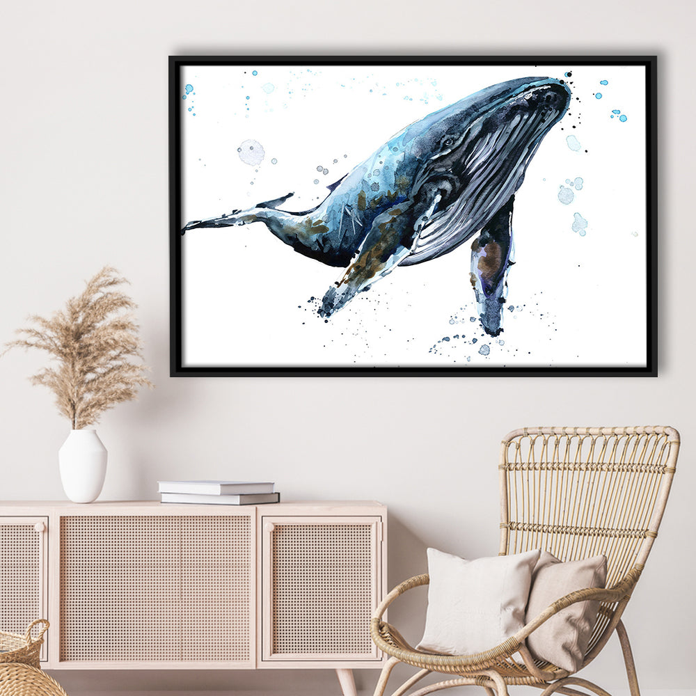 Humpback Whale Underwater Fauna. Whale Canvas Wall Art. Whale Wall Decoration, Framed Cavas Print, Floating Frame