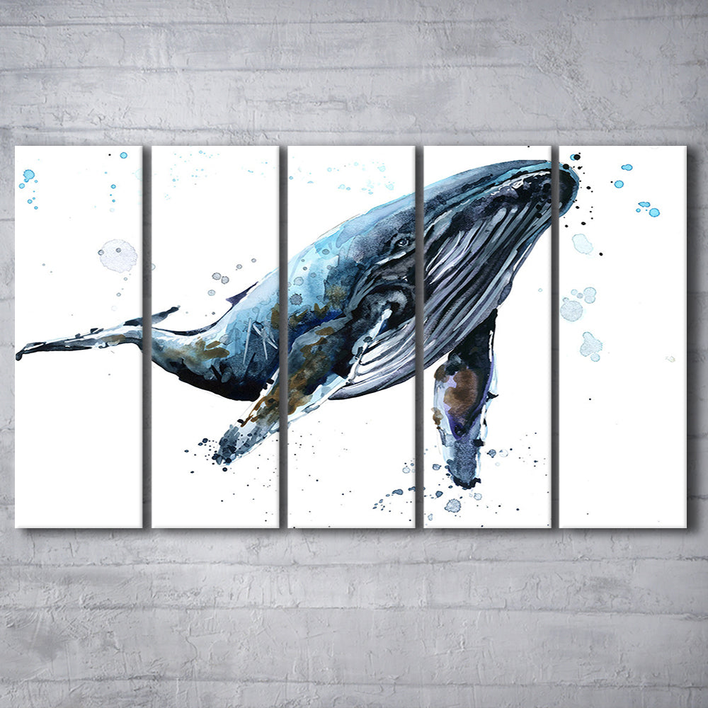 Humpback Whale Underwater Fauna. Whale Canvas Wall Art, Whale Decoration, 5 Piece B Extra Large Cavas Print Wall Art Decor