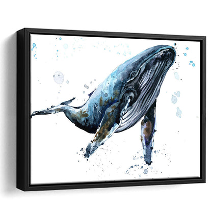 Humpback Whale Underwater Fauna. Whale Canvas Wall Art. Whale Wall Decoration, Framed Cavas Print, Floating Frame