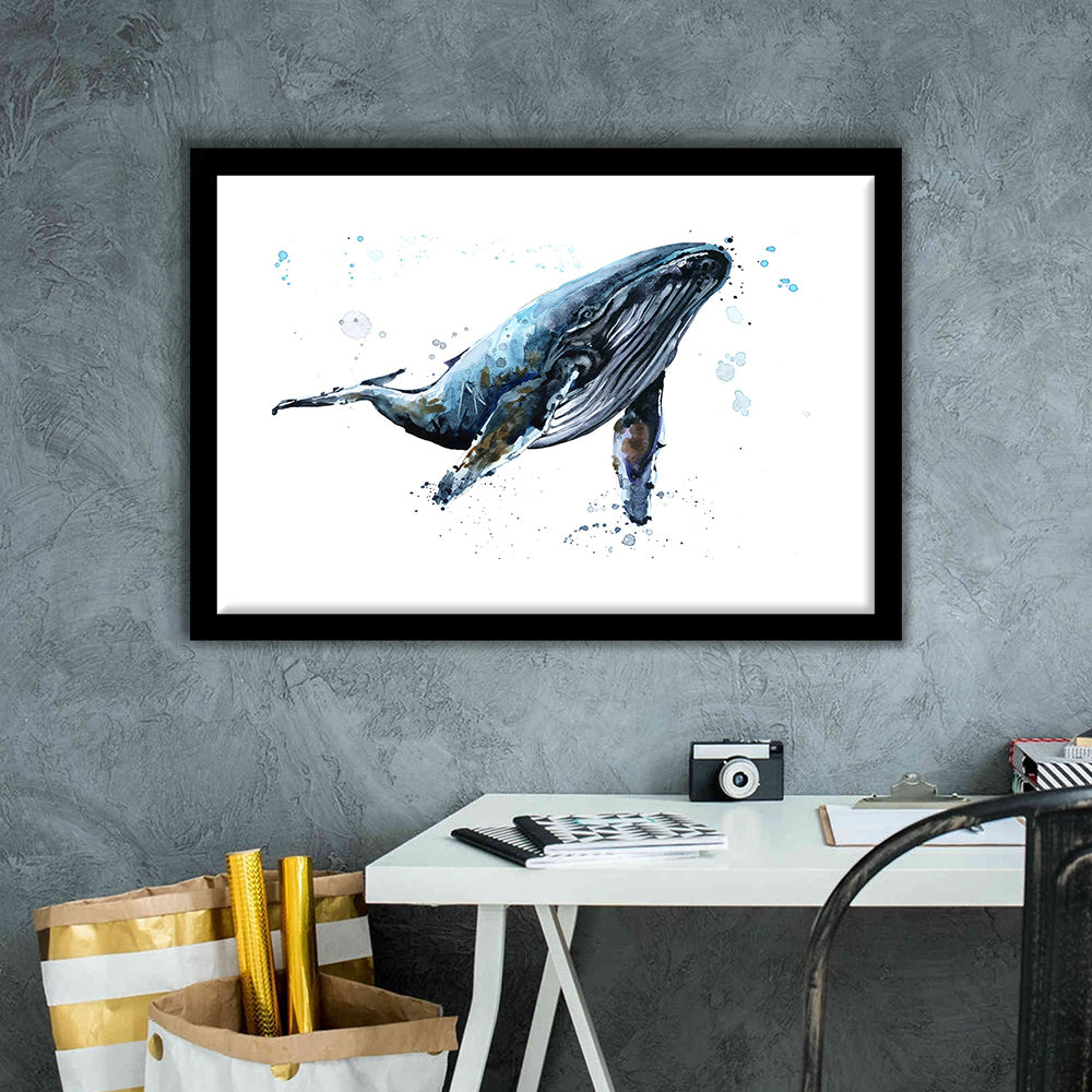 Humpback Whale Underwater Fauna. Whale Wall Art. Whale Wall Decoration, Framed Art Print White Border