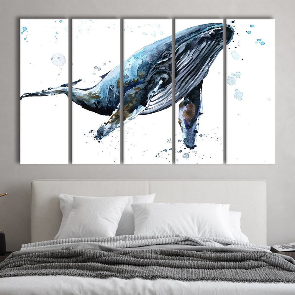 Humpback Whale Underwater Fauna. Whale Canvas Wall Art, Whale Decoration, 5 Piece B Extra Large Cavas Print Wall Art Decor