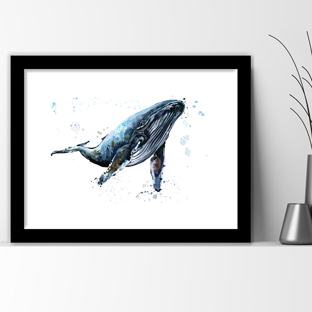 Humpback Whale Underwater Fauna. Whale Wall Art. Whale Wall Decoration, Framed Art Print White Border