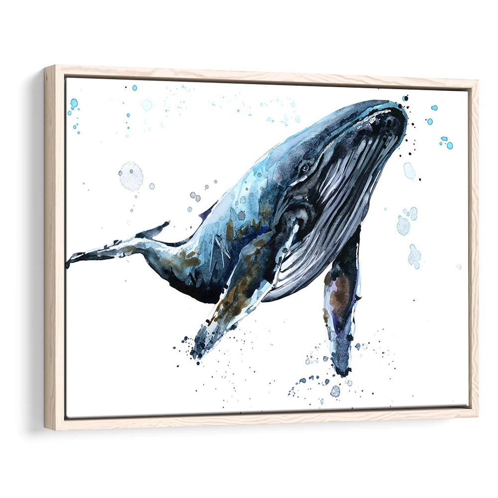 Humpback Whale Underwater Fauna. Whale Canvas Wall Art. Whale Wall Decoration, Framed Cavas Print, Floating Frame