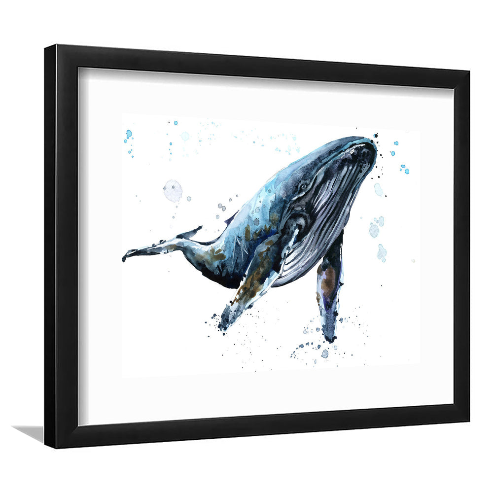 Humpback Whale Underwater Fauna. Whale Wall Art. Whale Wall Decoration, Framed Art Print White Border