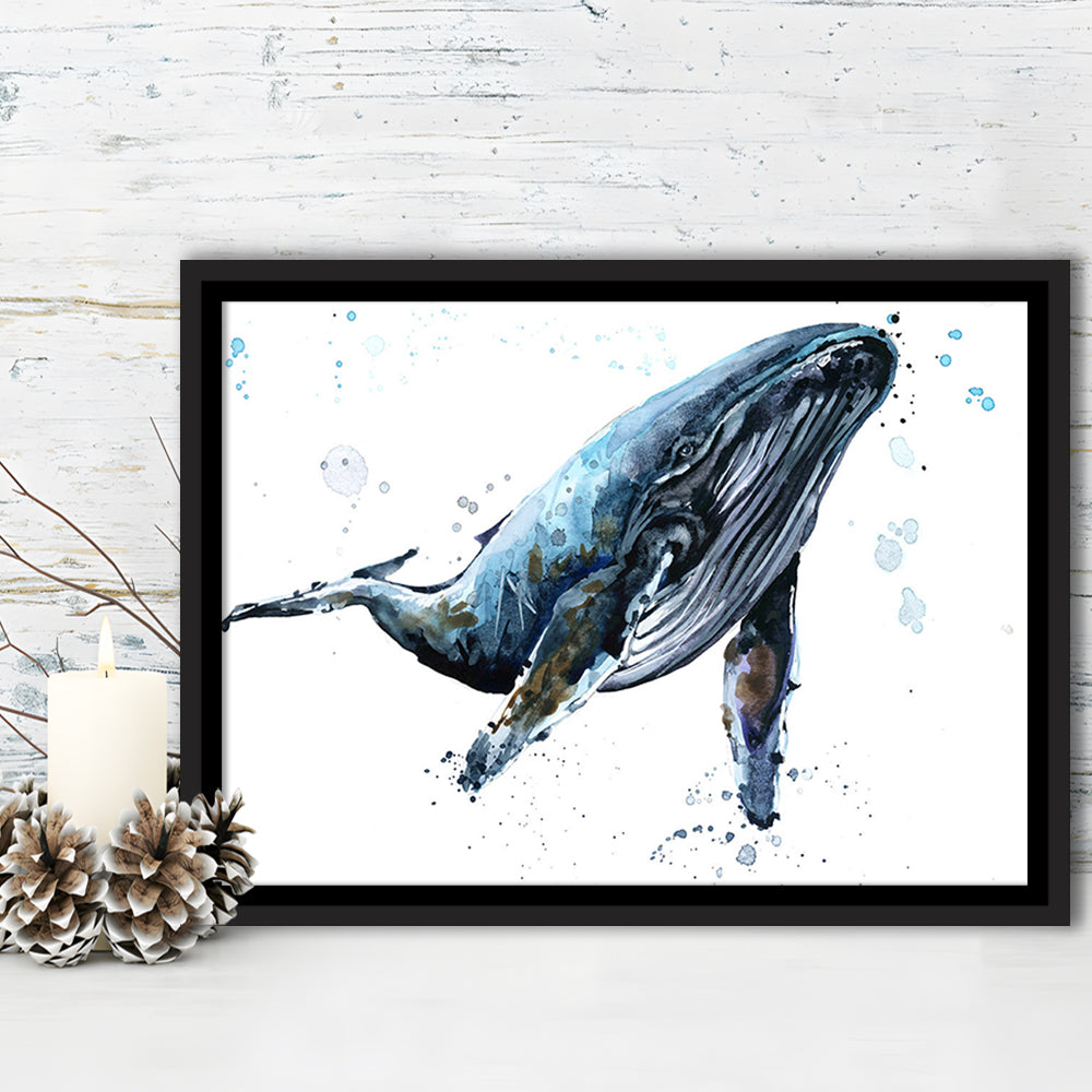 Humpback Whale Underwater Fauna. Whale Canvas Wall Art. Whale Wall Decoration, Framed Cavas Print, Floating Frame