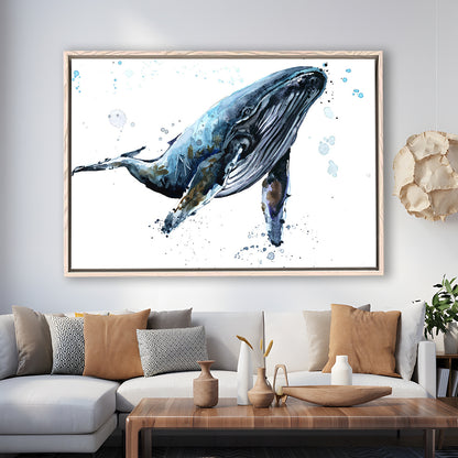 Humpback Whale Underwater Fauna. Whale Canvas Wall Art. Whale Wall Decoration, Framed Cavas Print, Floating Frame