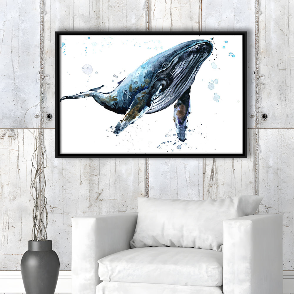 Humpback Whale Underwater Fauna. Whale Canvas Wall Art. Whale Wall Decoration, Framed Cavas Print, Floating Frame