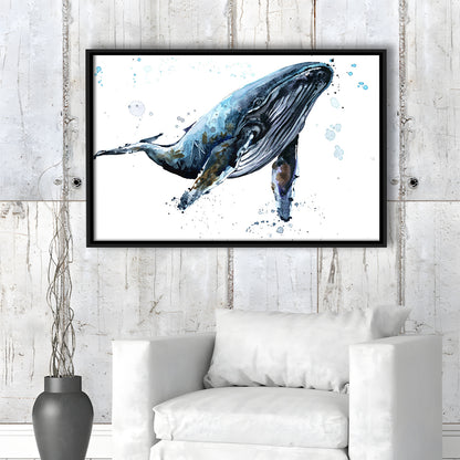 Humpback Whale Underwater Fauna. Whale Canvas Wall Art. Whale Wall Decoration, Framed Cavas Print, Floating Frame