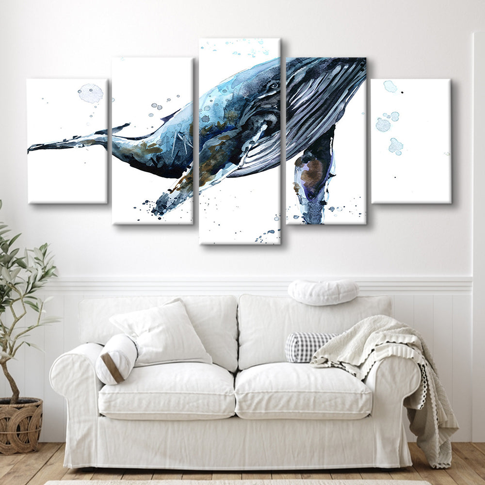 Humpback Whale Underwater Fauna. Whale Canvas Wall Art. Whale Wall Decoration, 5 Piece Large Cavas Print Wall Art