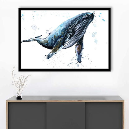 Humpback Whale Underwater Fauna. Whale Art Wall Art. Whale Wall Decoration, Framed Art Print, Picture Framed