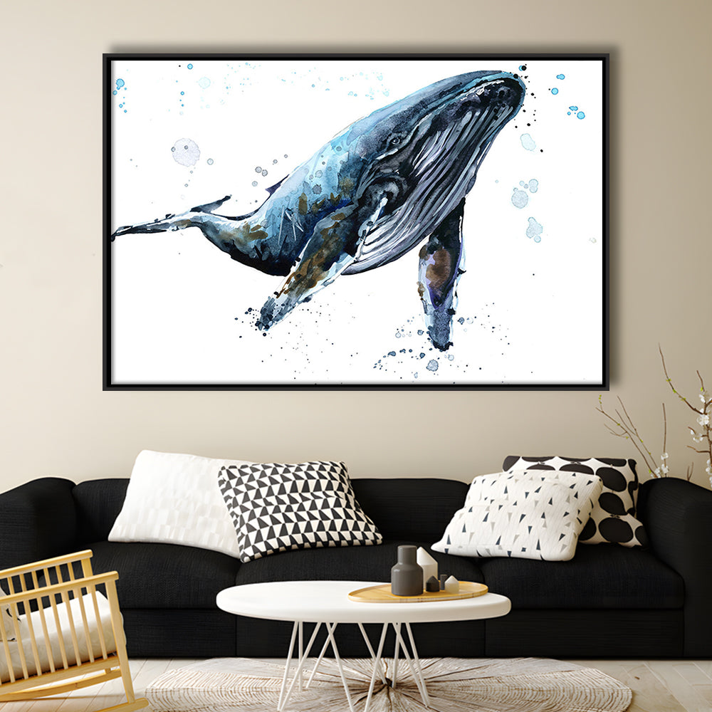 Humpback Whale Underwater Fauna. Whale Canvas Wall Art. Whale Wall Decoration, Framed Cavas Print, Floating Frame