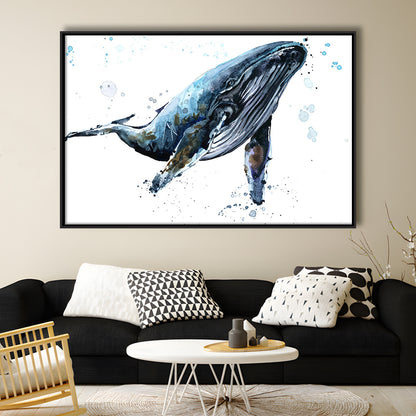 Humpback Whale Underwater Fauna. Whale Canvas Wall Art. Whale Wall Decoration, Framed Cavas Print, Floating Frame